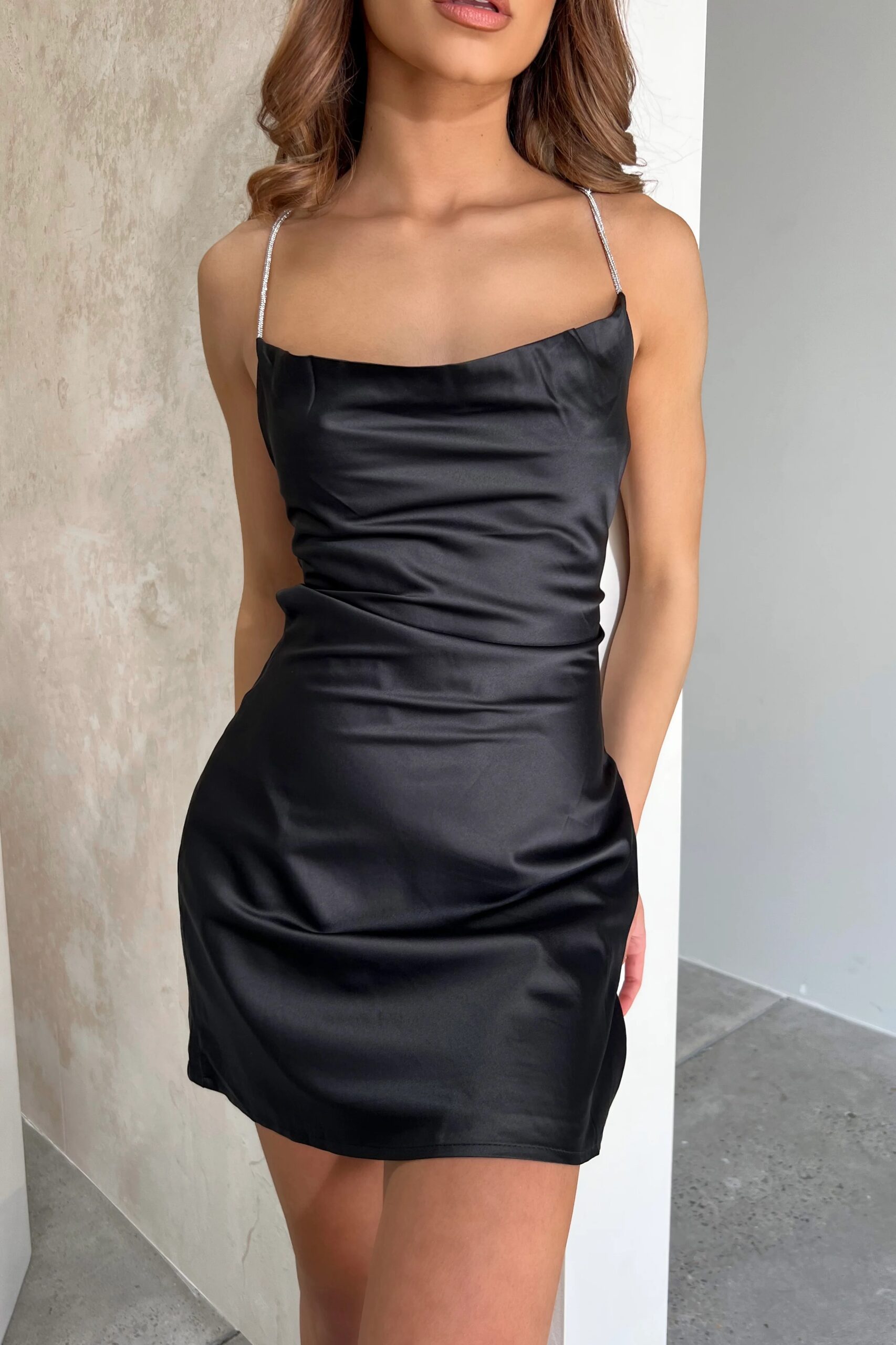 Elegant Black Satin Dress