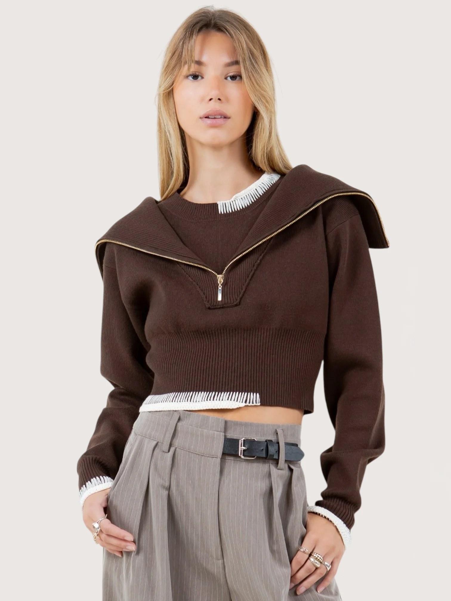 Contemporary Brown Knit Sweater